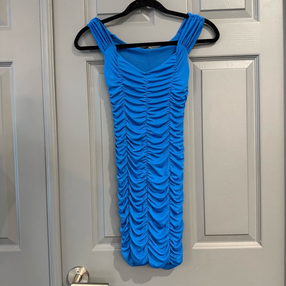 Zara Vibrant Blue Ruched Mini Dress